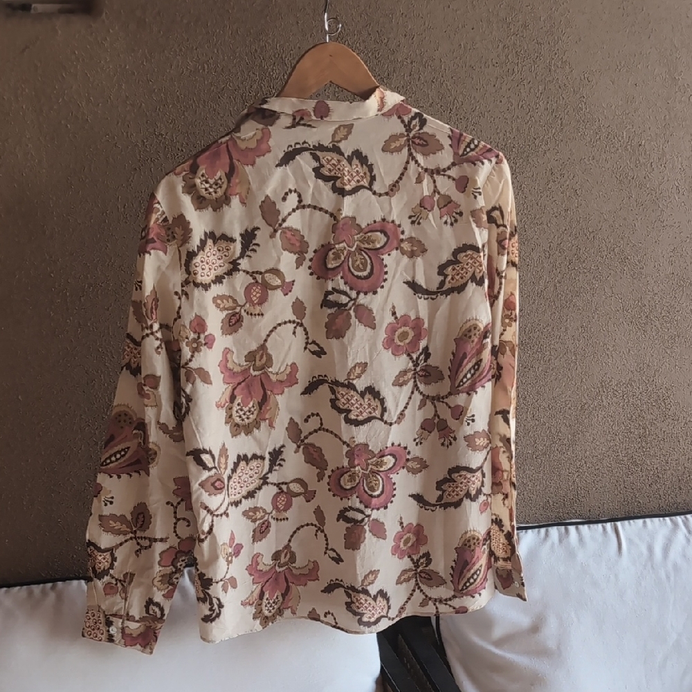 NWOT SEZANE PIERRO SHIRT Merveille Print Silk Cotton Pink Brown 42 (US 10-10) - Picture 6 of 10